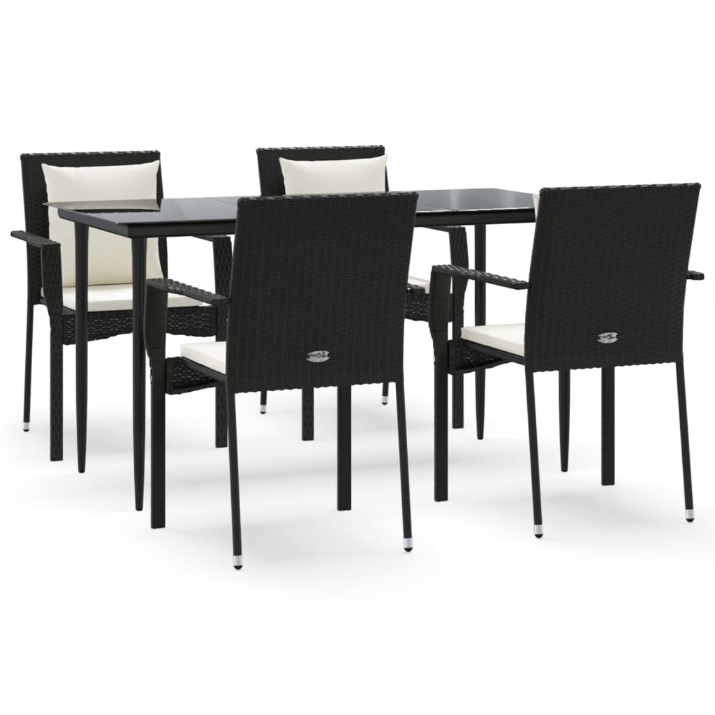 vidaXL 5-tlg. Garten-Essgruppe mit Kissen Schwarz Poly Rattan