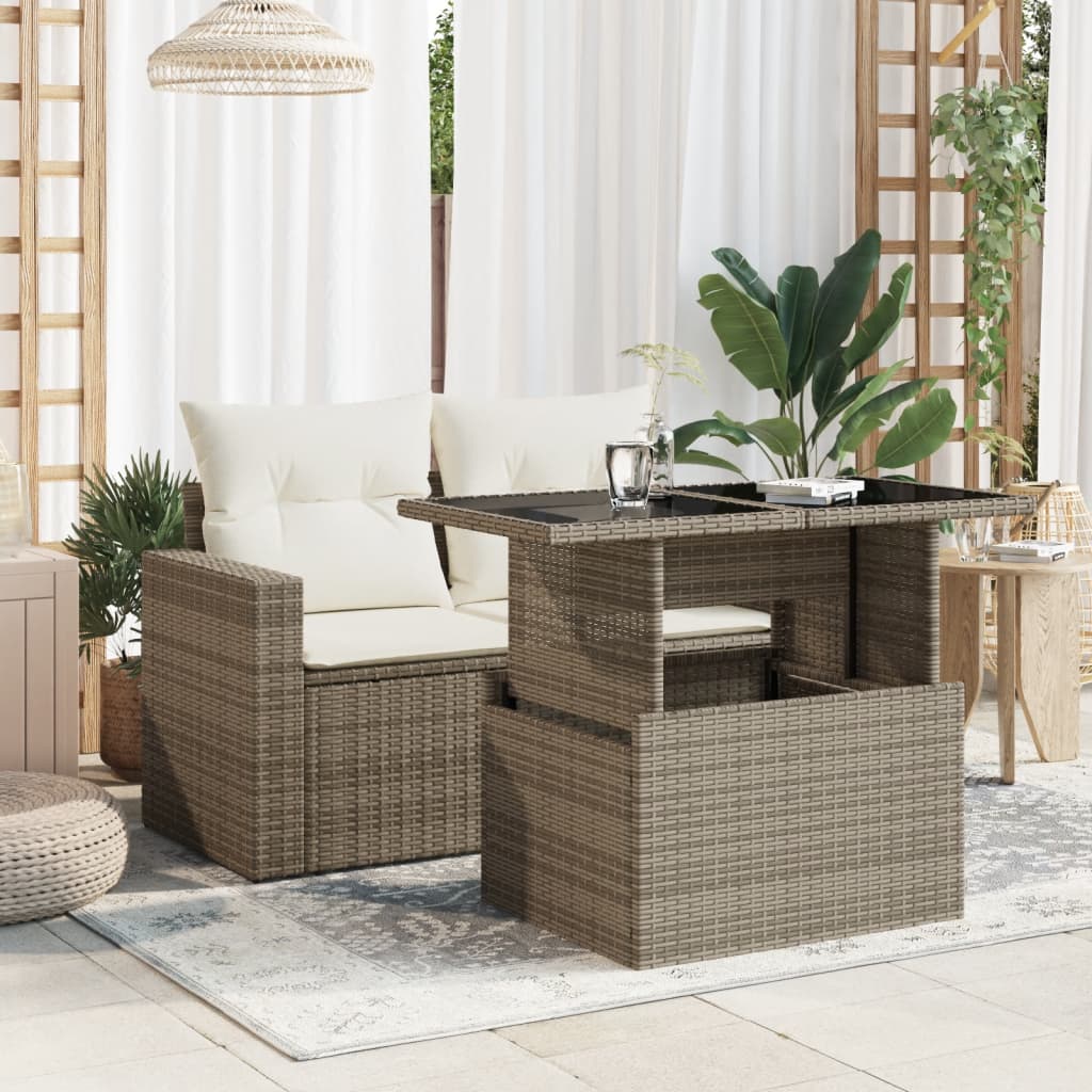 vidaXL Gartentisch mit Glasplatte Grau 100x55x73 cm Poly Rattan