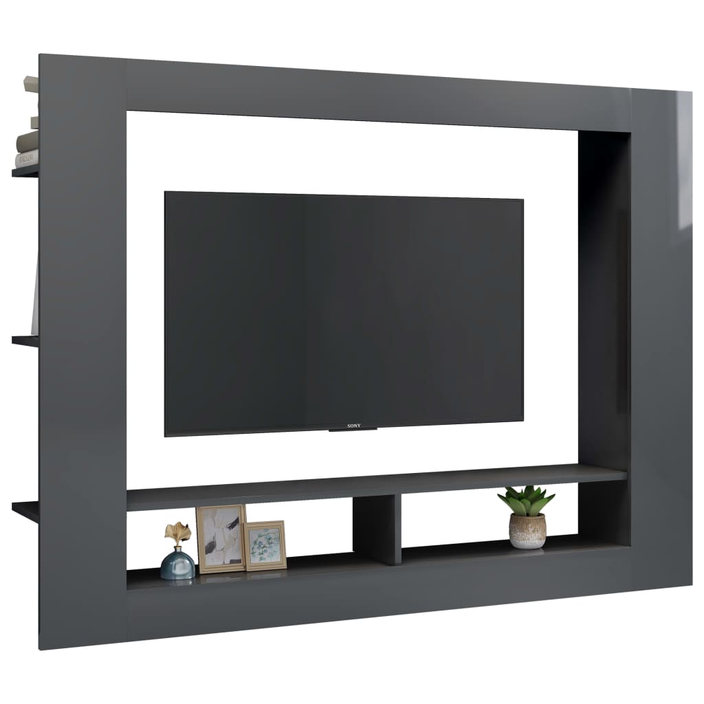 vidaXL TV-Schrank Hochglanz-Grau 152x22x113 cm Holzwerkstoff