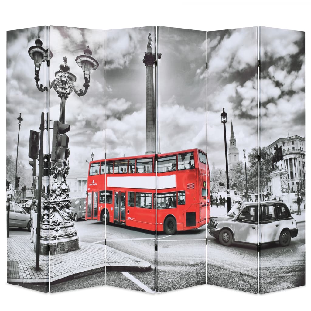 vidaXL Raumteiler klappbar 228 x 170 cm London Bus Schwarz-Weiß