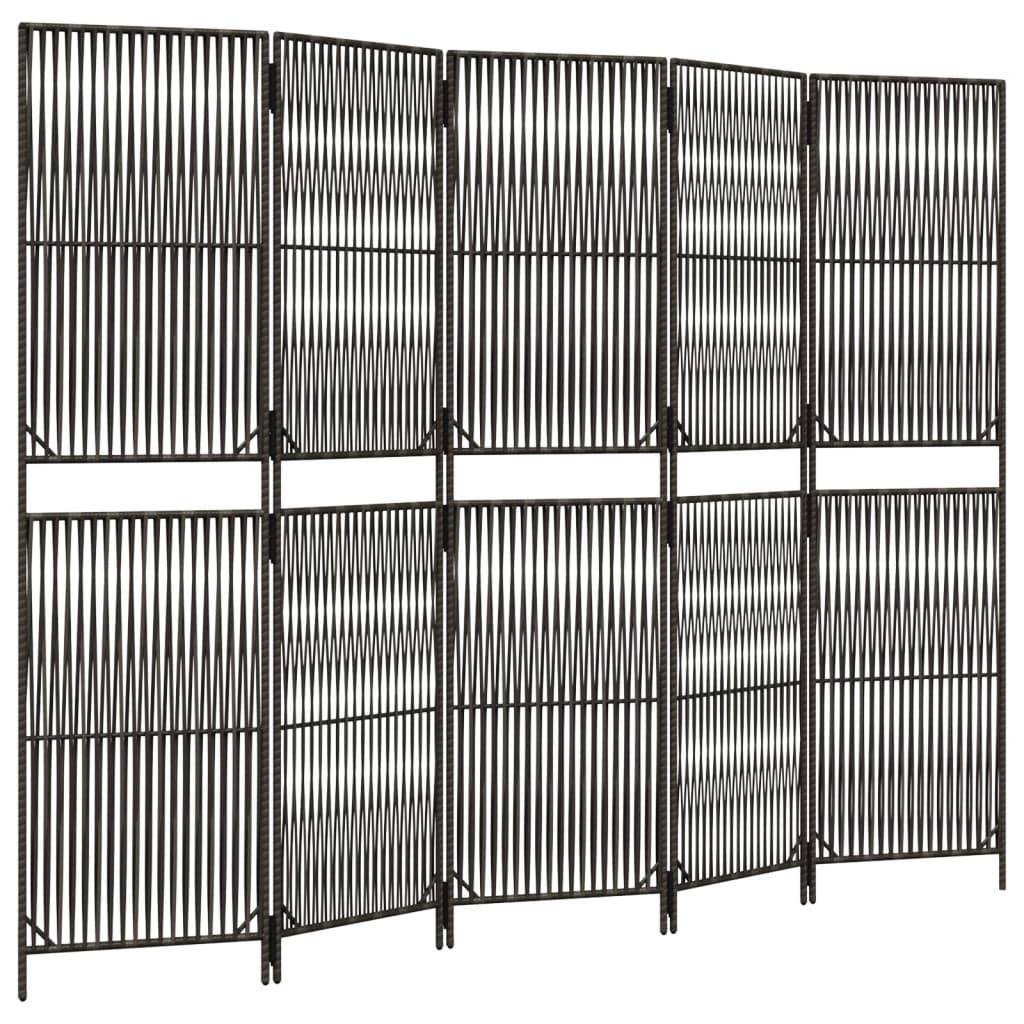 vidaXL Paravent 5-tlg. Grau Poly Rattan