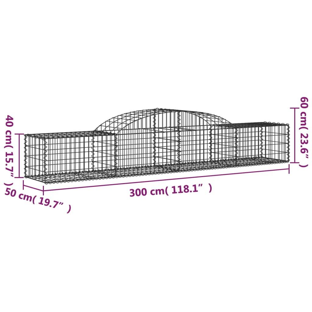 vidaXL Gabionen mit Hochbogen 6 Stk. 300x50x40/60 cm Verzinktes Eisen