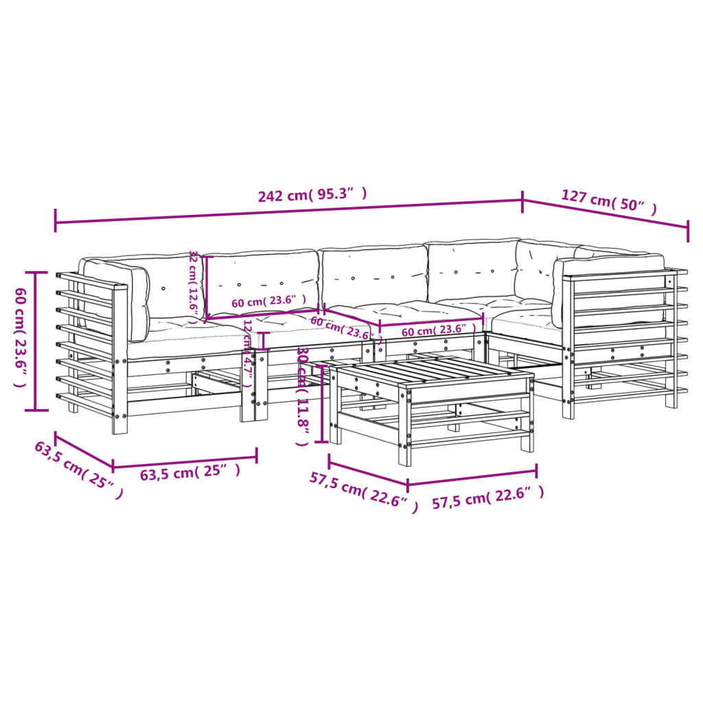 vidaXL 6-tlg. Garten-Lounge-Set mit Kissen Massivholz Douglasie