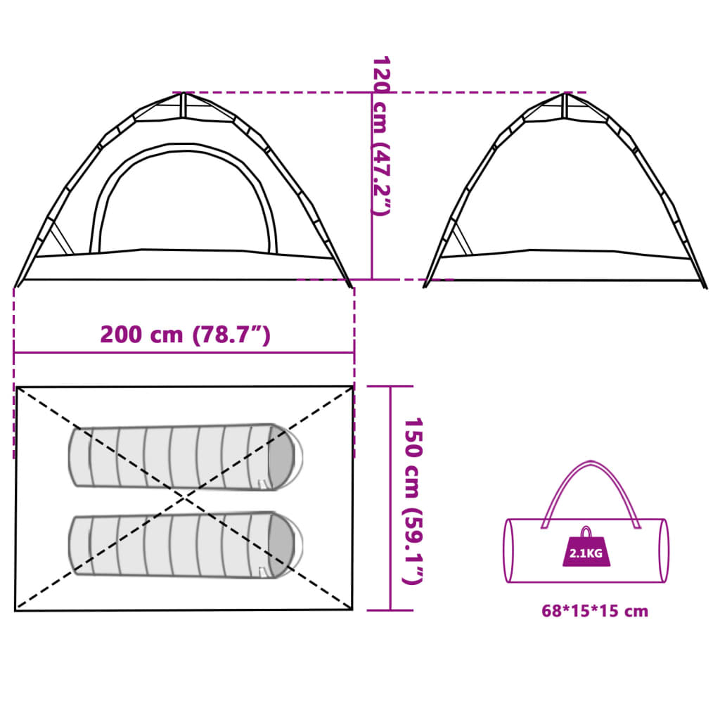 vidaXL Campingzelt 2 Personen Grün Quick Release