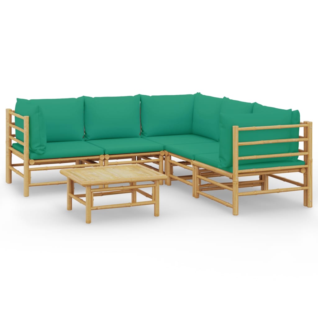 vidaXL 6-tlg. Garten-Lounge-Set mit Grünen Kissen Bambus