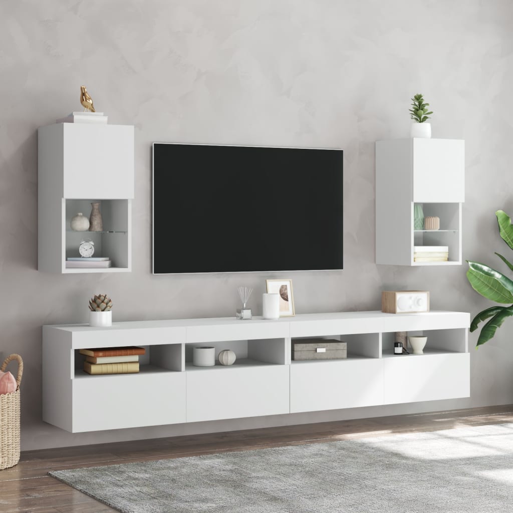 vidaXL TV-Schrank mit LED-Leuchten Weiß 30,5x30x60 cm