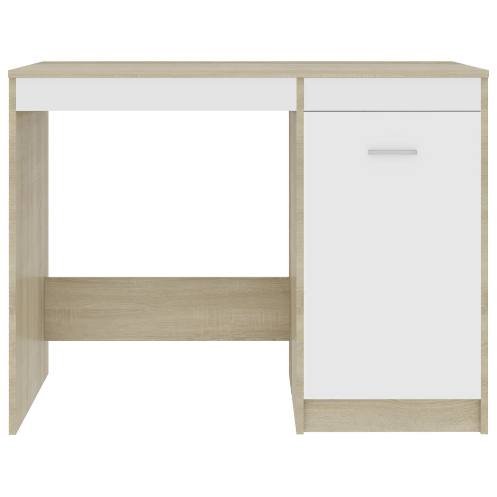 vidaXL Schreibtisch Weiß Sonoma-Eiche 100x50x76 cm Holzwerkstoff