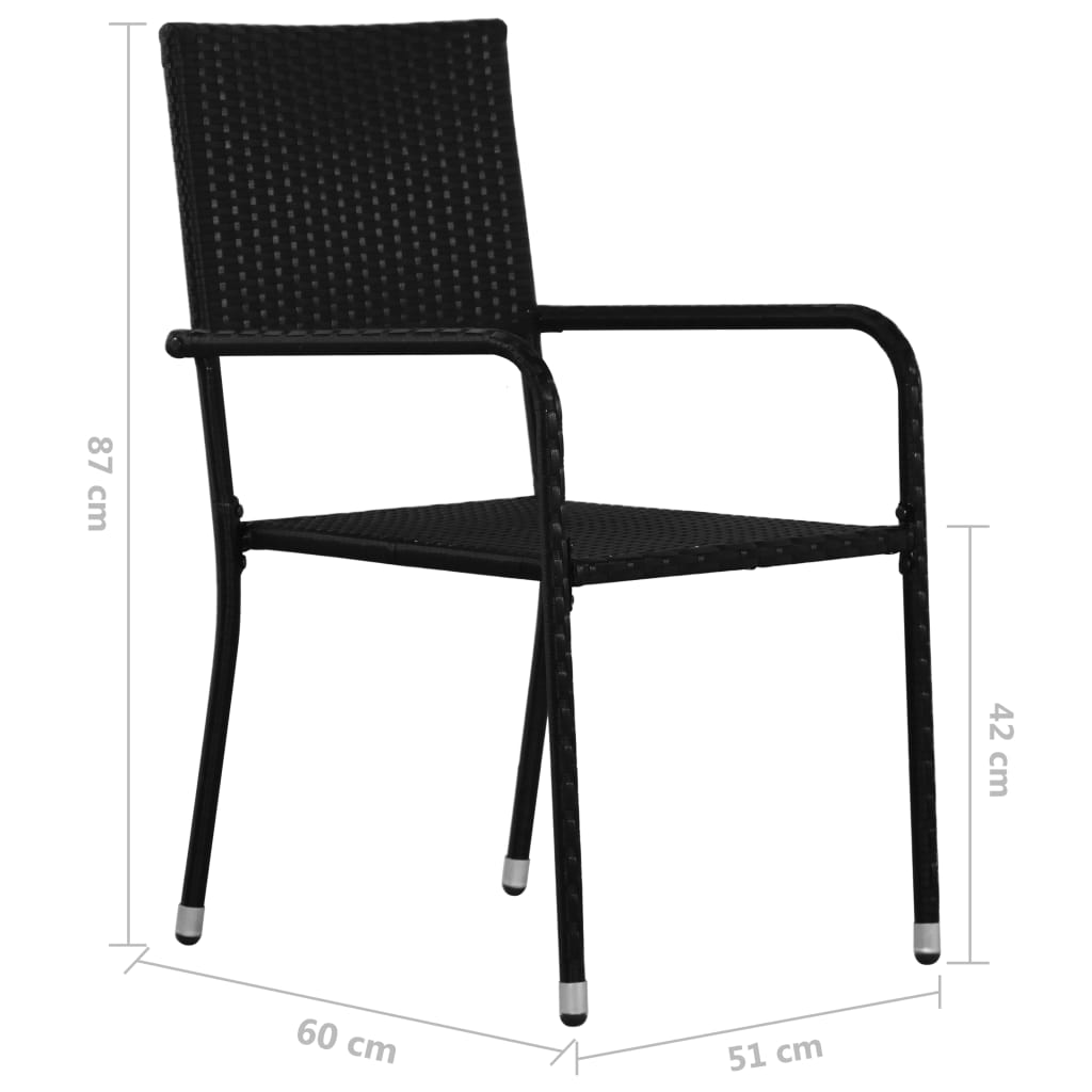 vidaXL Garten-Essstühle 2 Stk. Stapelbar Schwarz Polyrattan