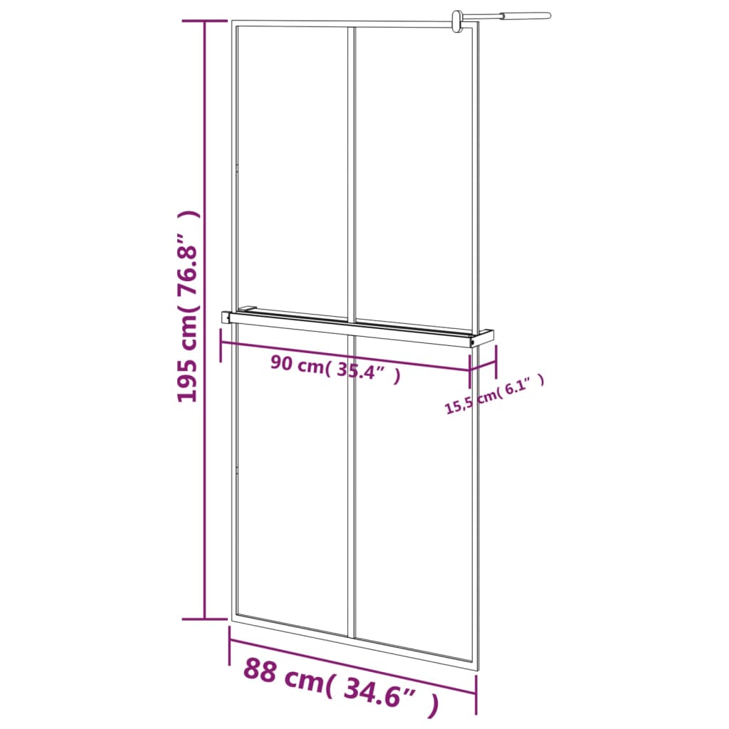 vidaXL Duschwand mit Ablage für Walk-In-Dusche Schwarz 90x195 cm ESG