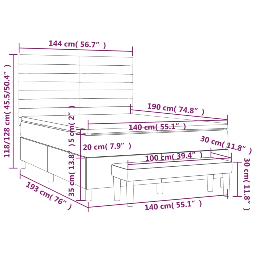 vidaXL Boxspringbett mit Matratze Taupe 140x190 cm Stoff