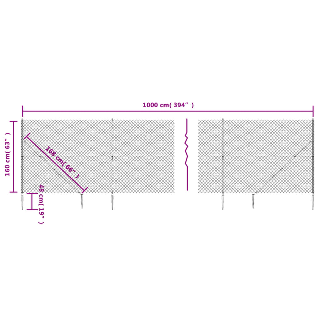 vidaXL Maschendrahtzaun mit Bodenhülsen Grün 1,6x10 m