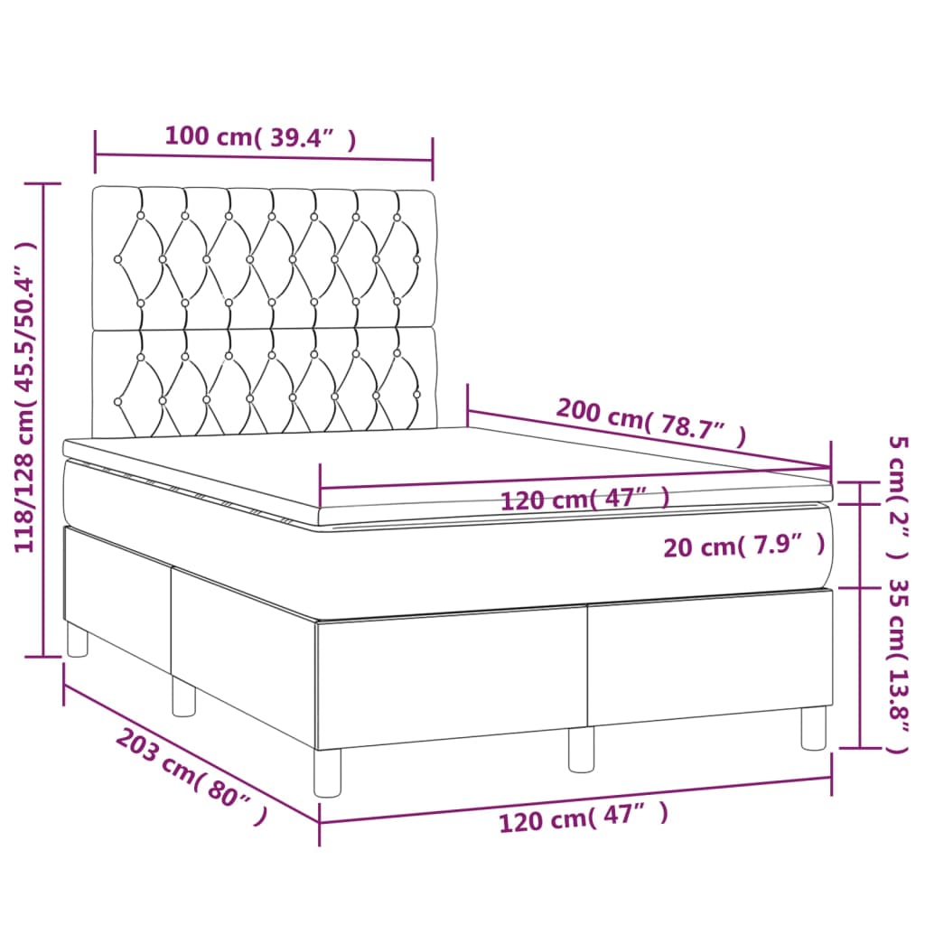 vidaXL Boxspringbett mit Matratze Hellgrau 120x200 cm Stoff