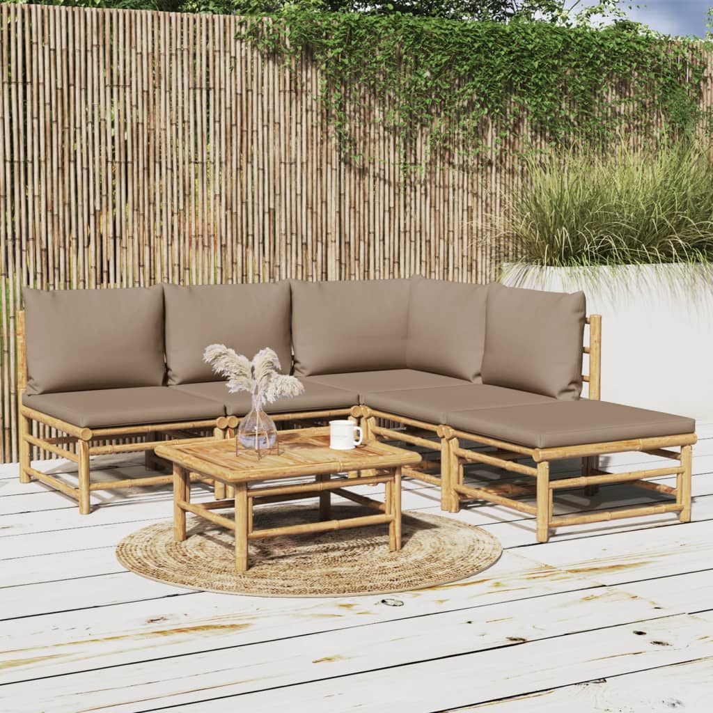 vidaXL 6-tlg. Garten-Lounge-Set mit Kissen Taupe Bambus