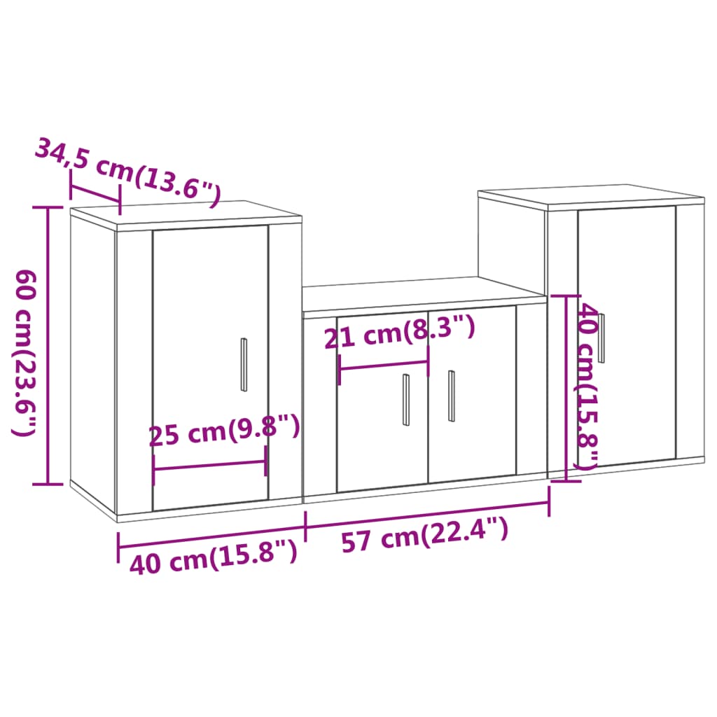 vidaXL 3-tlg. TV-Schrank-Set Hochglanz-Weiß Holzwerkstoff