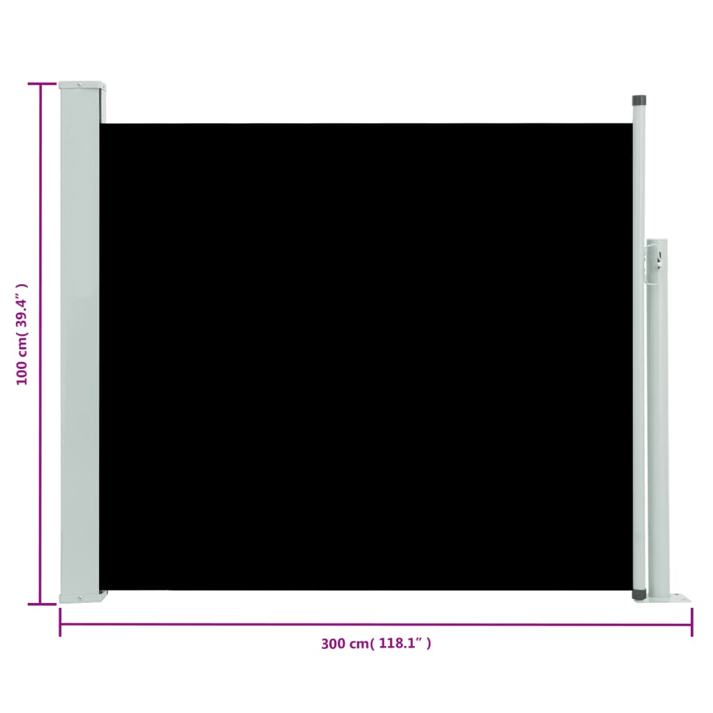 vidaXL Ausziehbare Seitenmarkise 100×300 cm Schwarz
