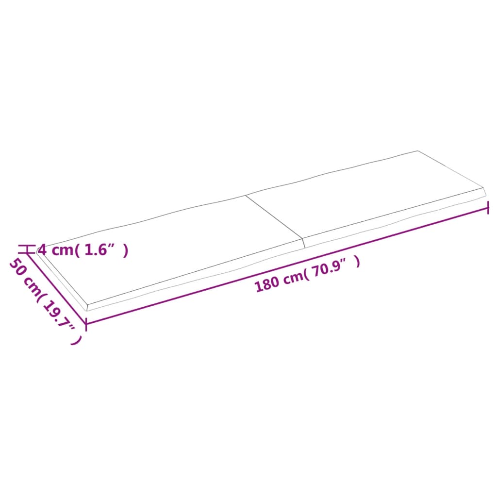 vidaXL Tischplatte 180x50x(2-4) cm Massivholz Behandelt Baumkante