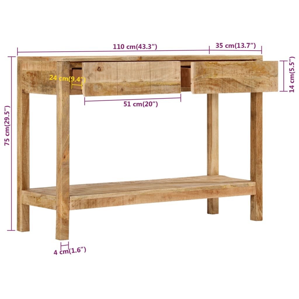 vidaXL Konsolentisch mit 2 Schubladen 110x35x75 cm Massivholz Mango