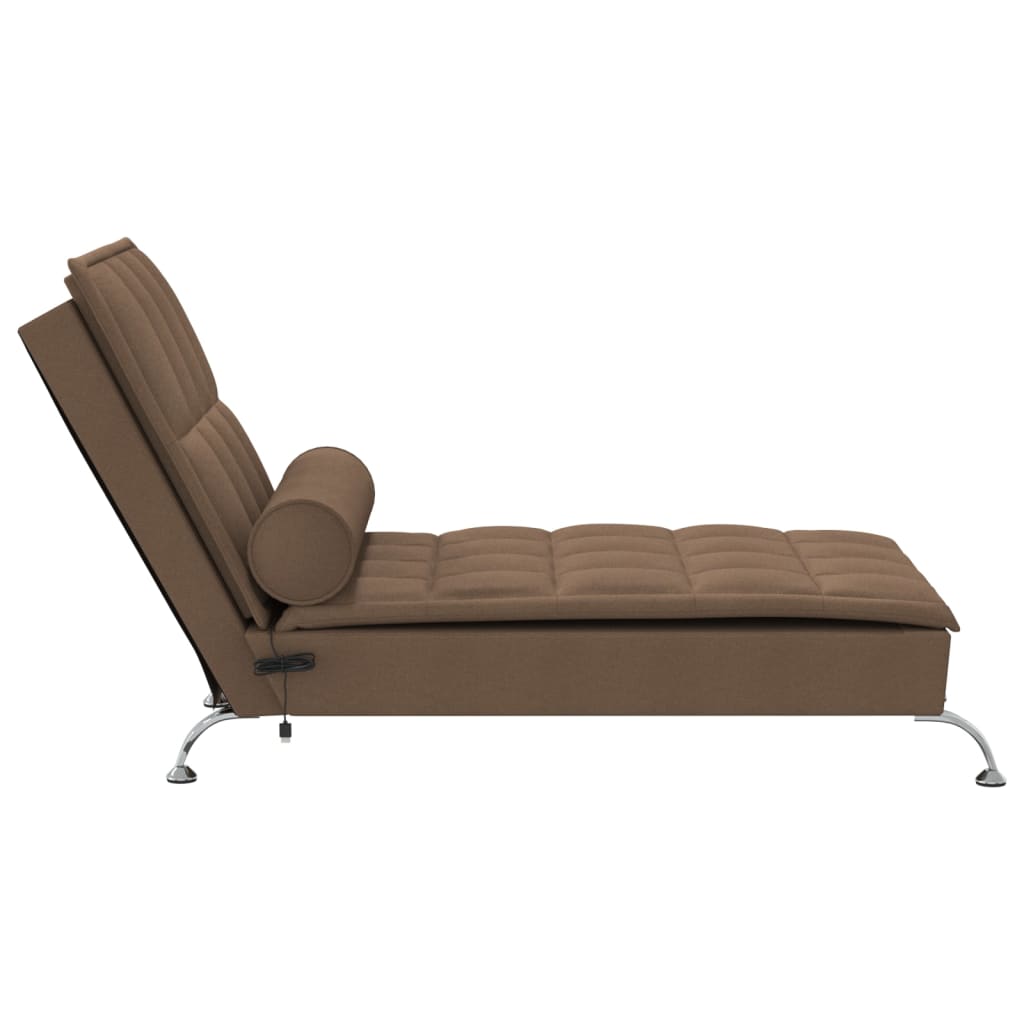 vidaXL Massage-Chaiselongue mit Nackenrolle Braun Stoff