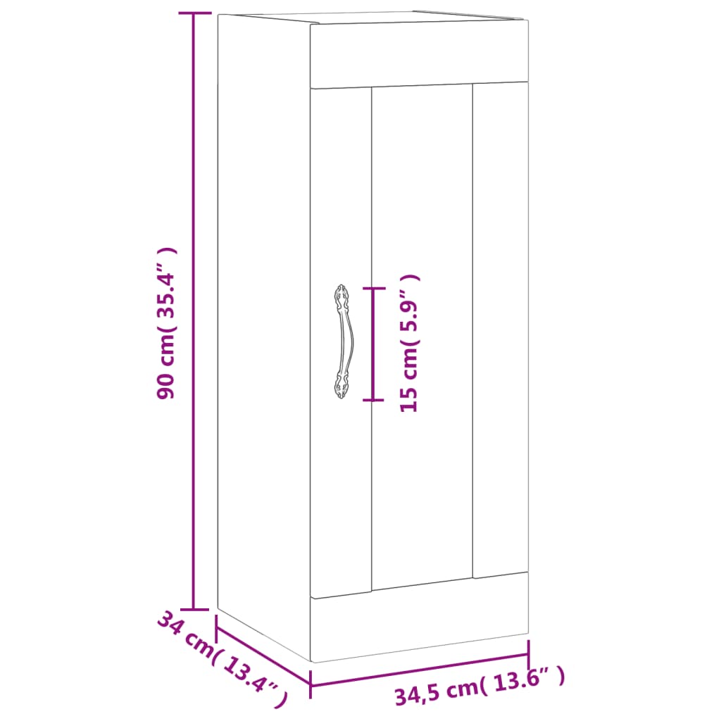 vidaXL Wandschrank Sonoma-Eiche 34,5x34x90 cm