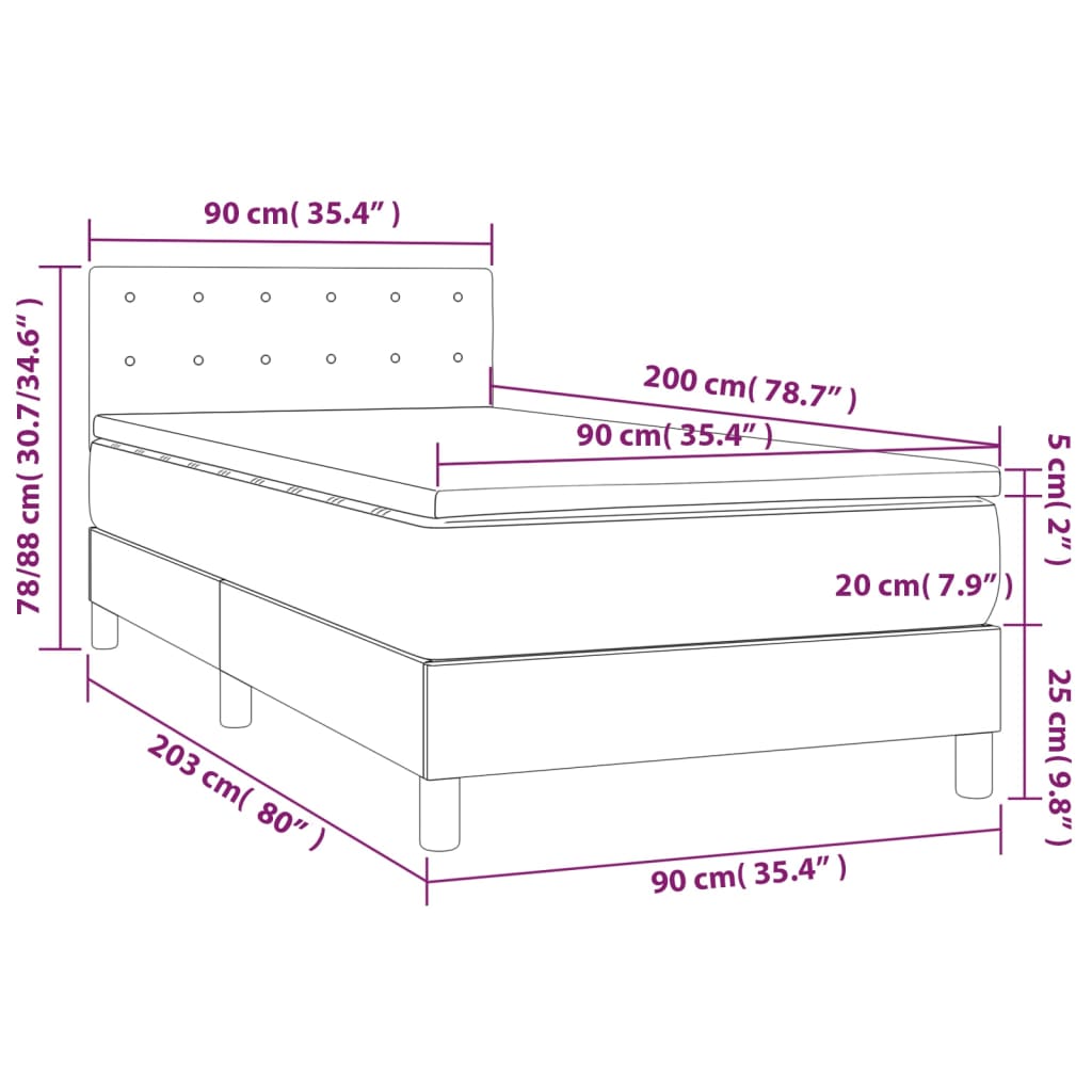 vidaXL Boxspringbett mit Matratze & LED Schwarz 90x200 cm Kunstleder