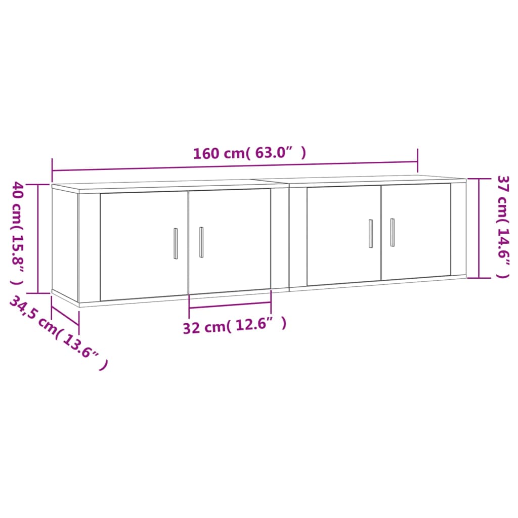 vidaXL TV-Wandschränke 2 Stk. Betongrau 80x34,5x40 cm