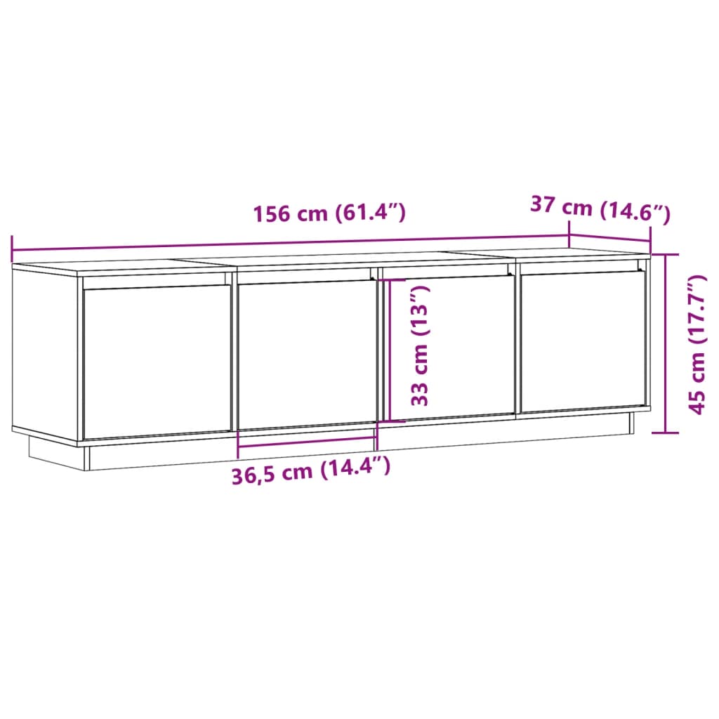 vidaXL TV-Schrank Grau 156x37x45 cm Massivholz Kiefer