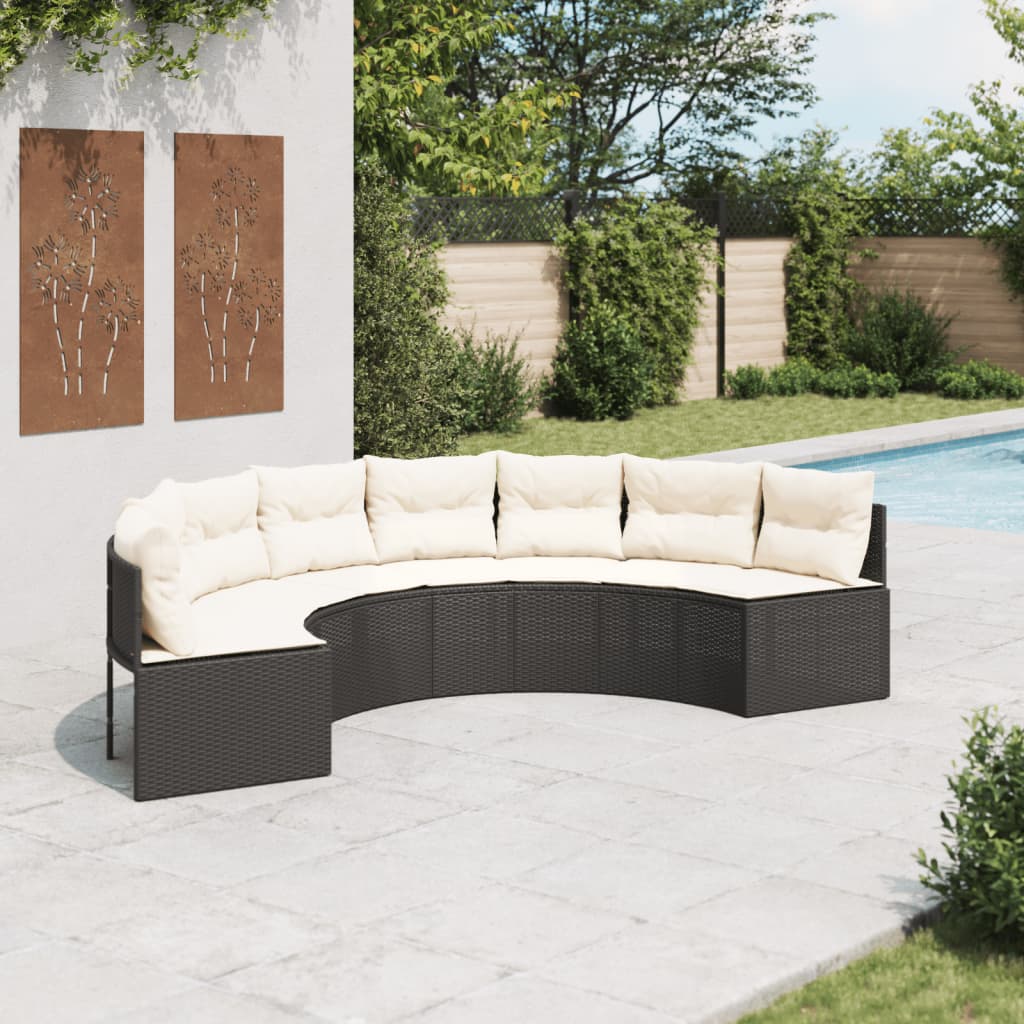 vidaXL Gartensofa mit Kissen Halbrund Beige Poly-Rattan