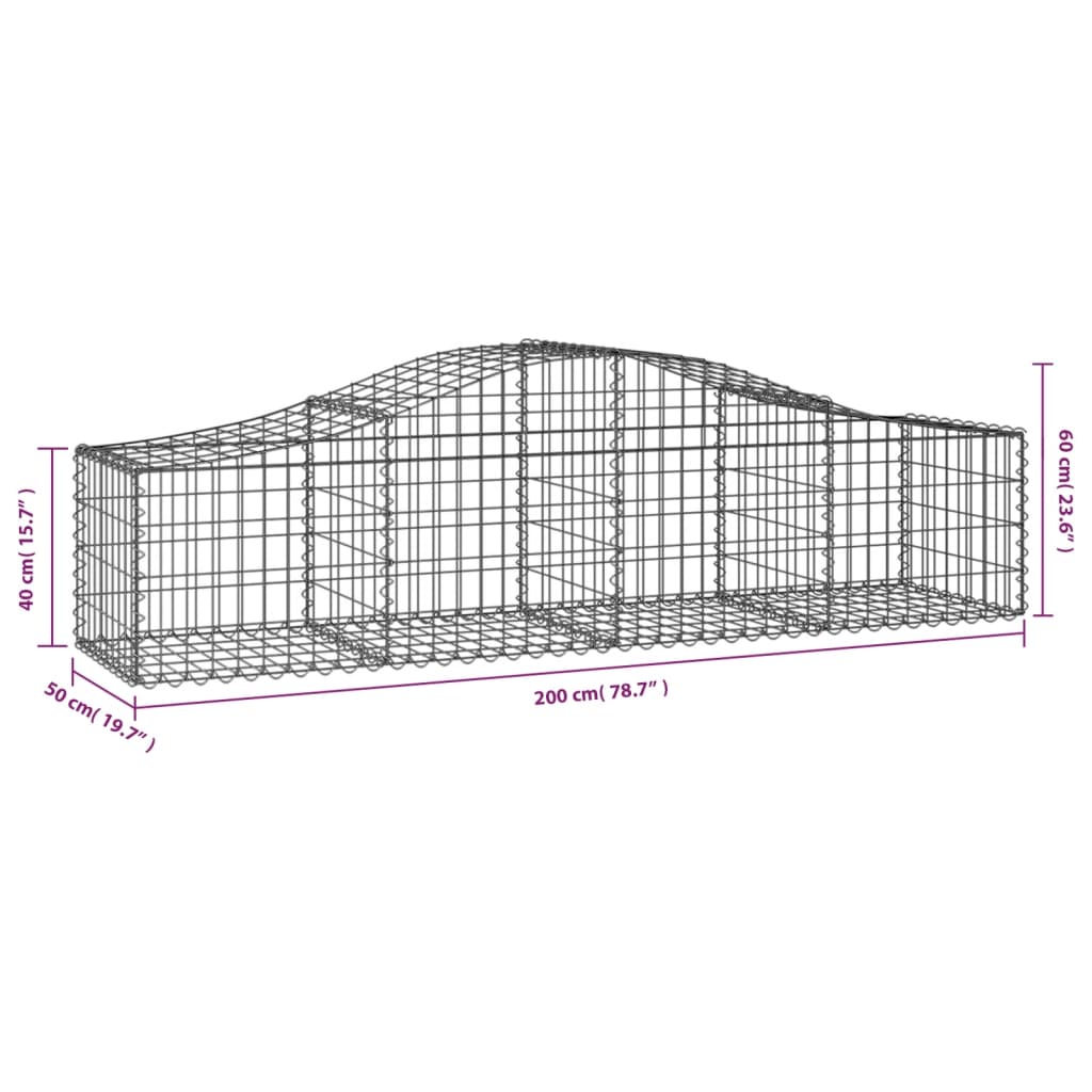 vidaXL Gabionen mit Hochbogen 8 Stk. 200x50x40/60 cm Verzinktes Eisen