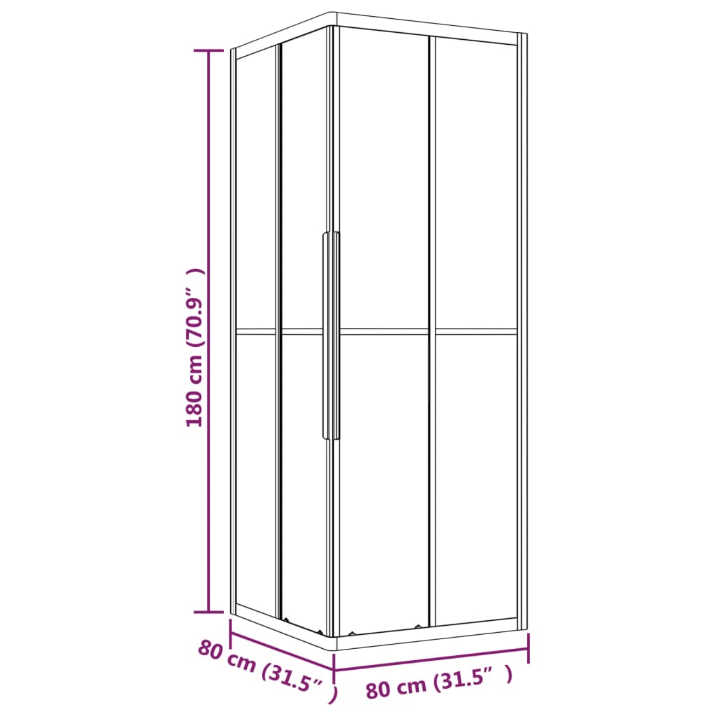 vidaXL Duschkabine Halbmatt ESG 80x80x180 cm Schwarz