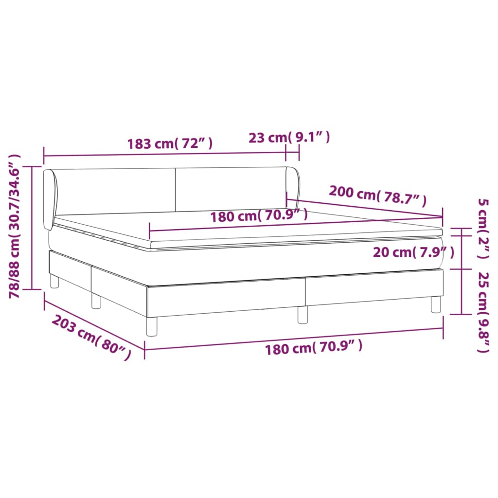 vidaXL Boxspringbett mit Matratze Schwarz 180x200 cm Stoff