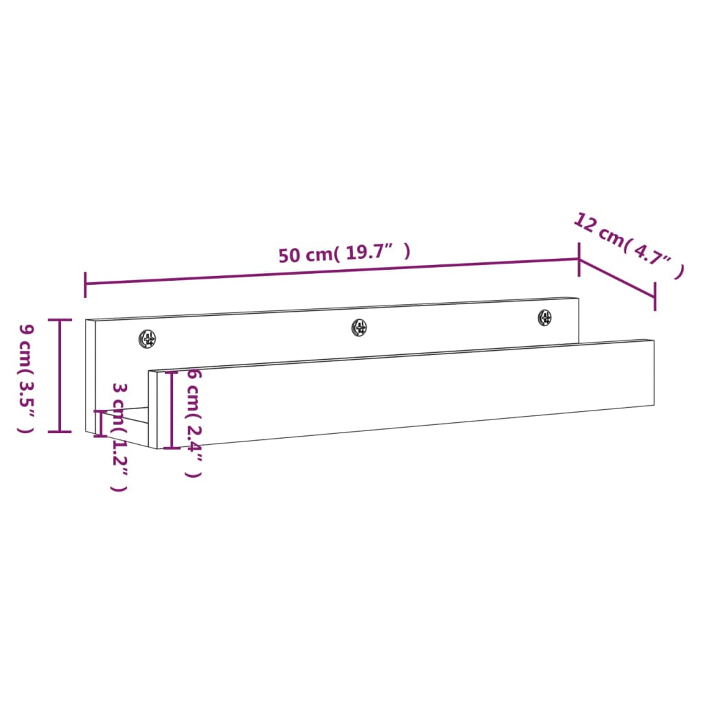 vidaXL Wandregale 2 Stk. Grau 50x12x9 cm Massivholz Kiefer