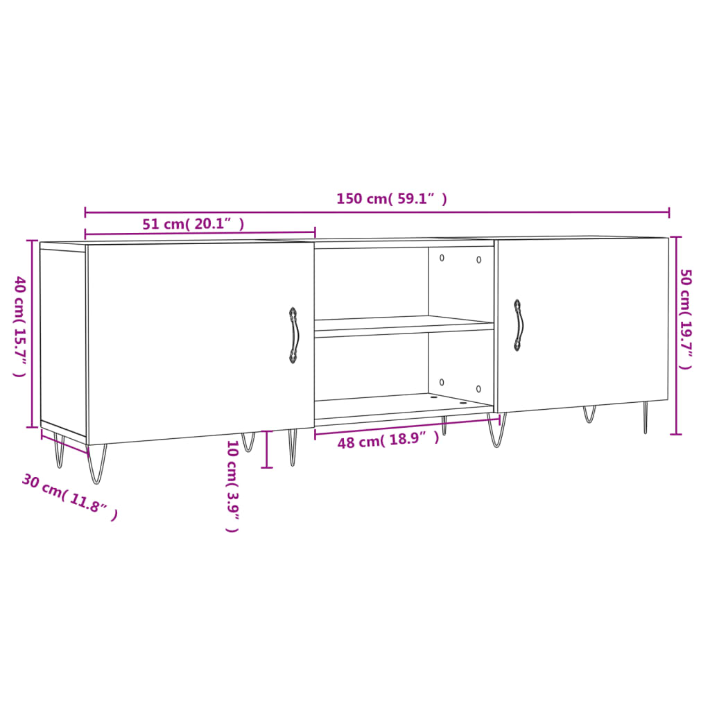 vidaXL TV-Schrank Schwarz 150x30x50 cm Holzwerkstoff