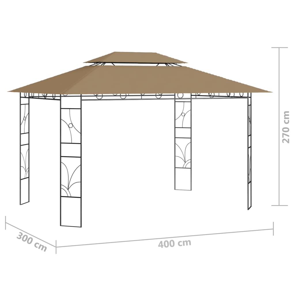 vidaXL Pavillon 4x3x2,7 m Taupe 160 g/m²