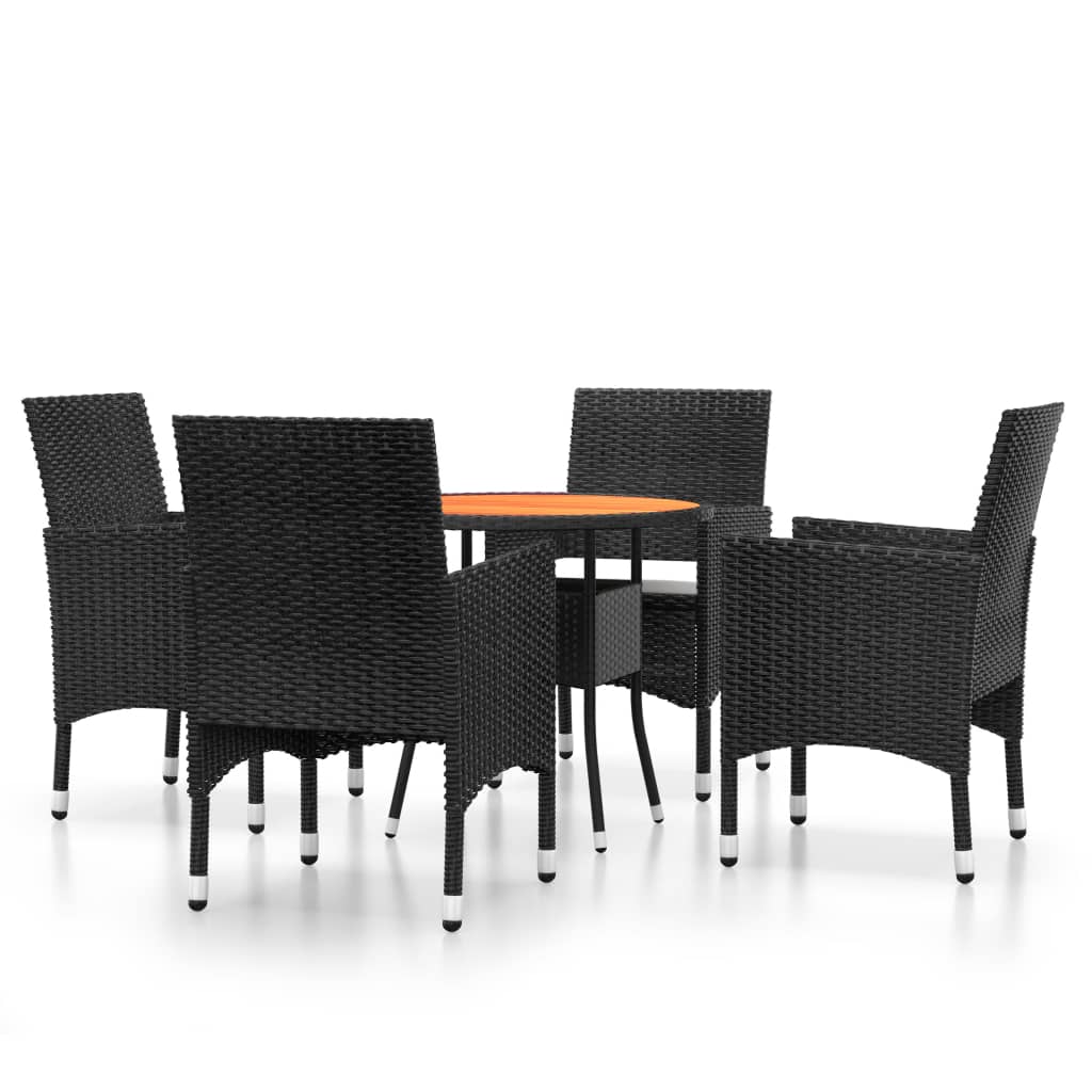 vidaXL 5-tlg. Garten-Essgruppe Poly Rattan Schwarz