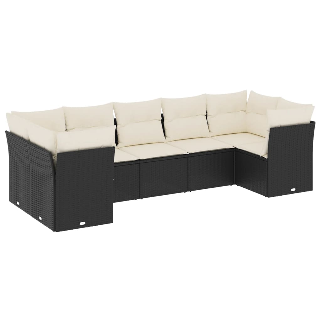 vidaXL 7-tlg. Garten-Sofagarnitur mit Kissen Schwarz Poly Rattan