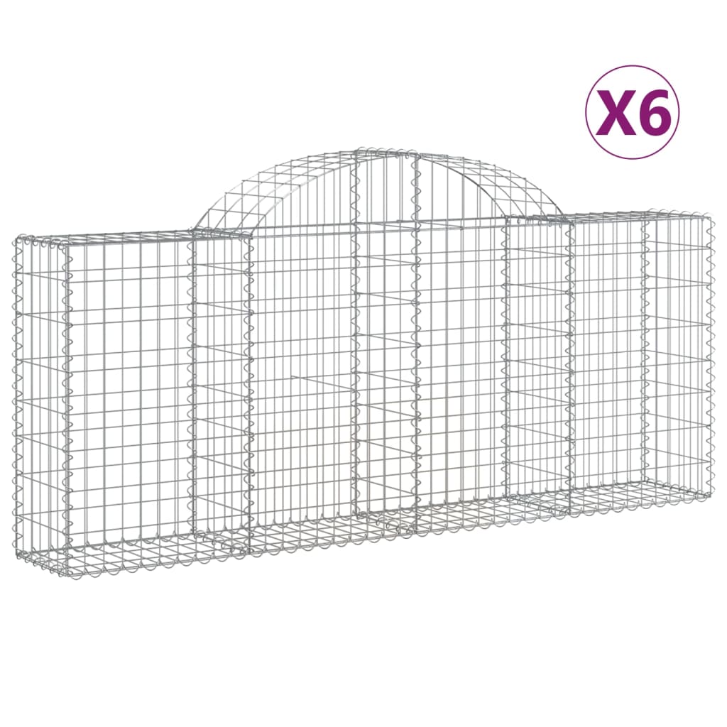 vidaXL Gabionen mit Hochbogen 6 Stk. 200x30x80/100 cm Verzinktes Eisen