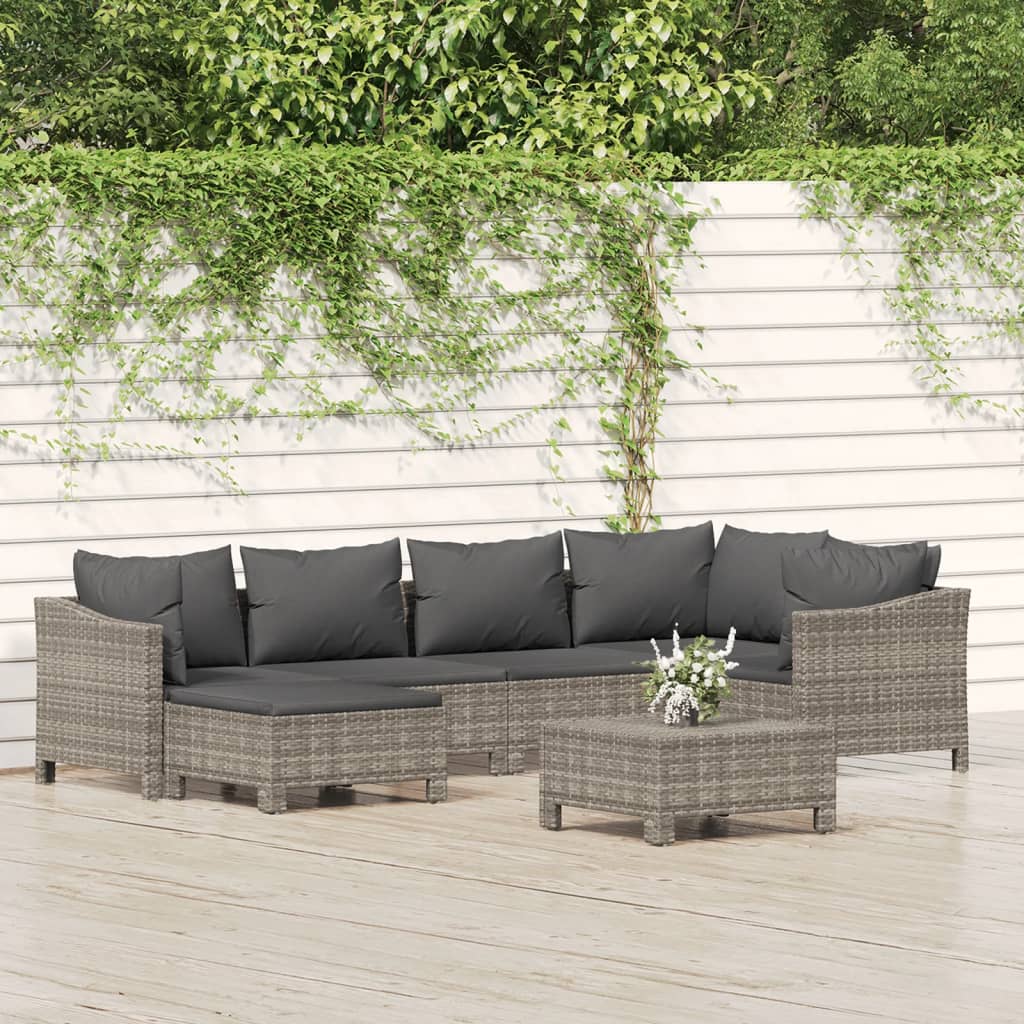 vidaXL 7-tlg. Garten-Lounge-Set mit Kissen Grau Poly Rattan