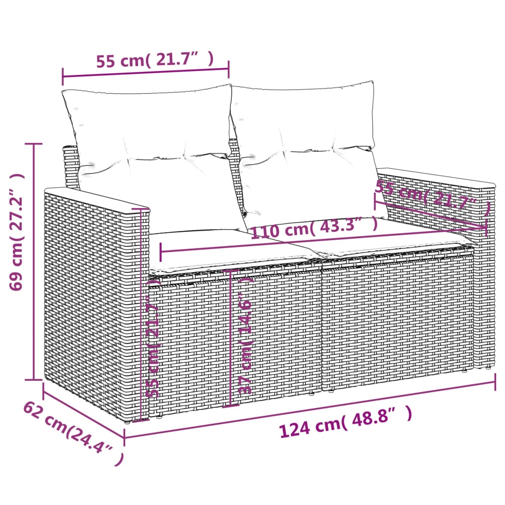 vidaXL 12-tlg. Garten-Sofagarnitur mit Kissen Beige Poly Rattan