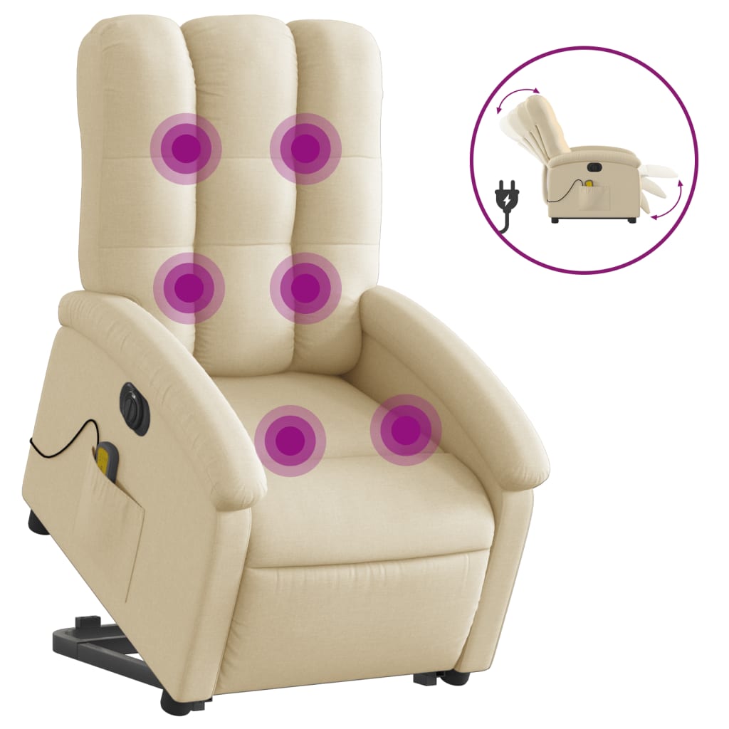 vidaXL Elektrischer Massagesessel mit Aufstehhilfe Creme Stoff