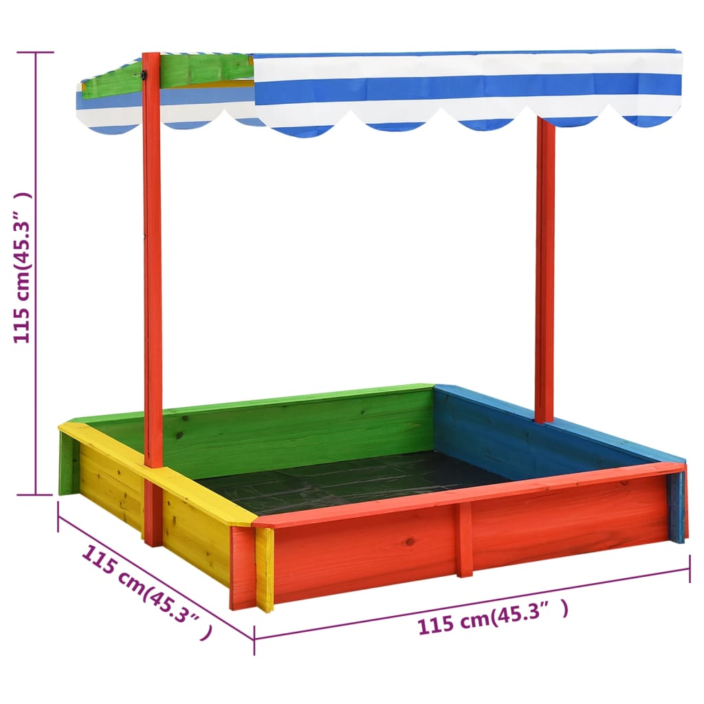 vidaXL Sandkasten mit Verstellbarem Dach Tannenholz Mehrfarbig UV50