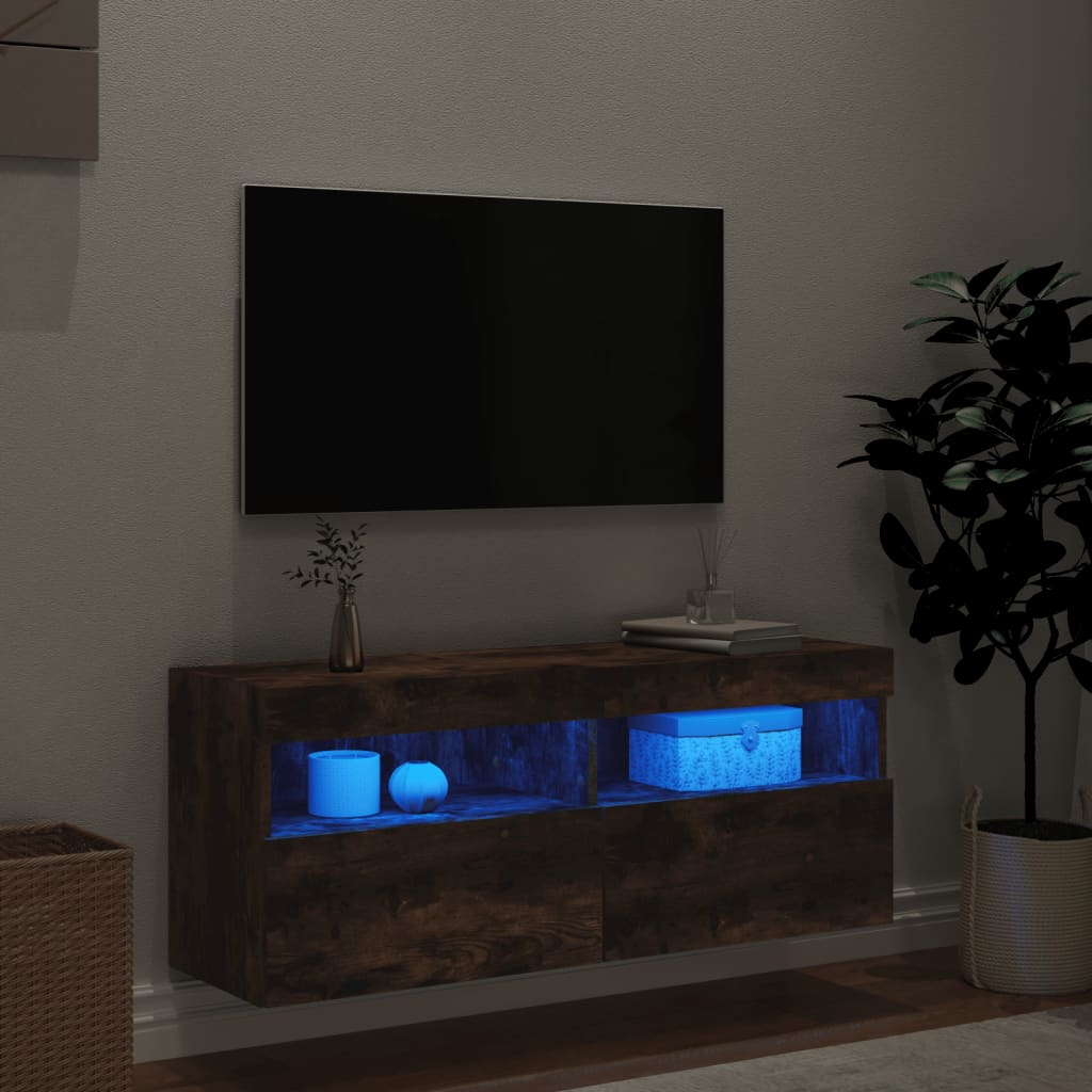 vidaXL TV-Wandschrank mit LED-Leuchten Räuchereiche 100x30x40 cm