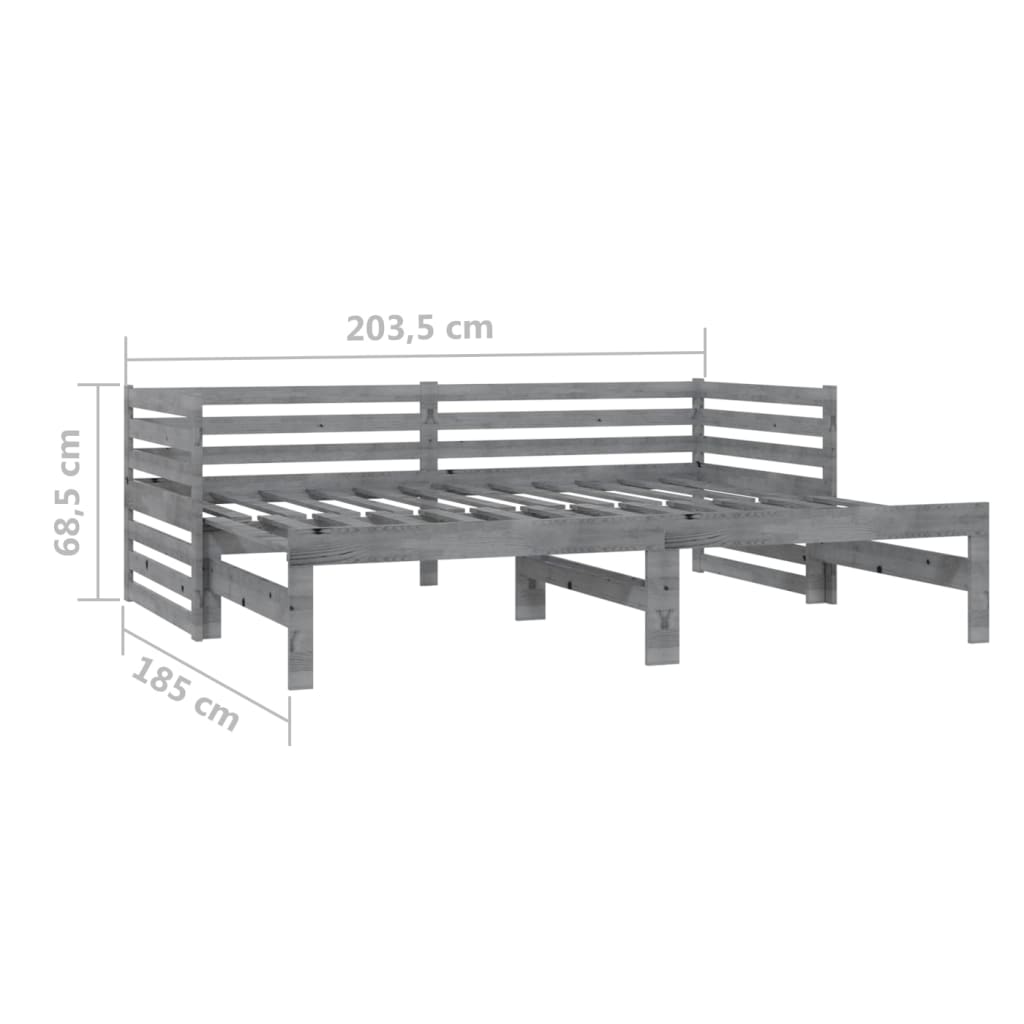 vidaXL Ausziehbares Tagesbett 2x(90x200) cm Grau Massivholz Kiefer