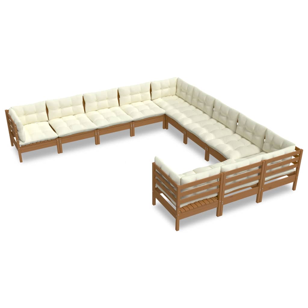 vidaXL 11-tlg. Garten-Lounge-Set mit Kissen Honigbraun Kiefernholz