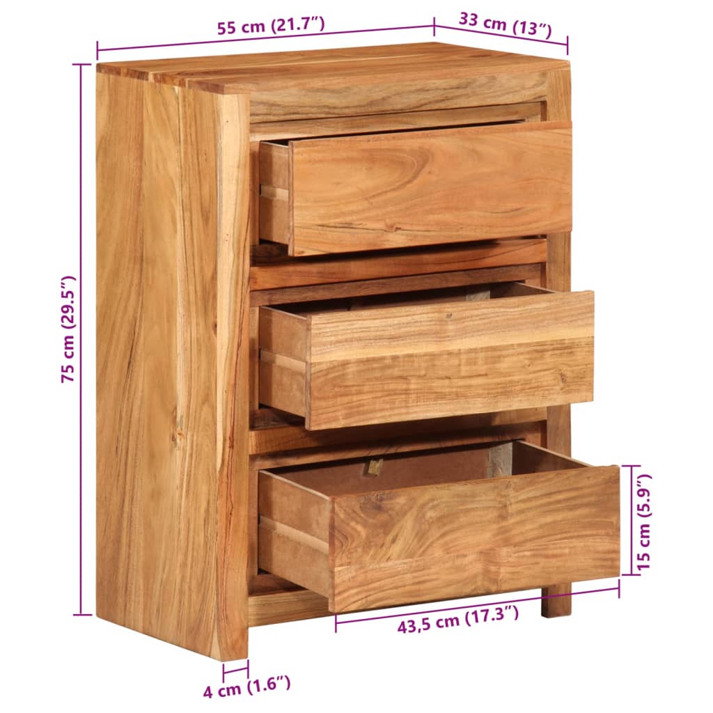 vidaXL Schubladenschrank 55x33x75 cm Massivholz Akazie