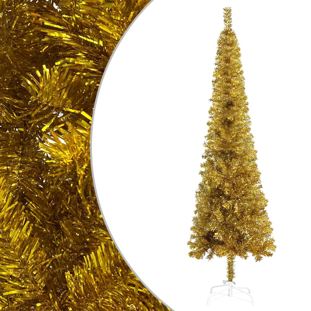 vidaXL Schlanker Weihnachtsbaum mit LEDs & Kugeln Golden 240 cm