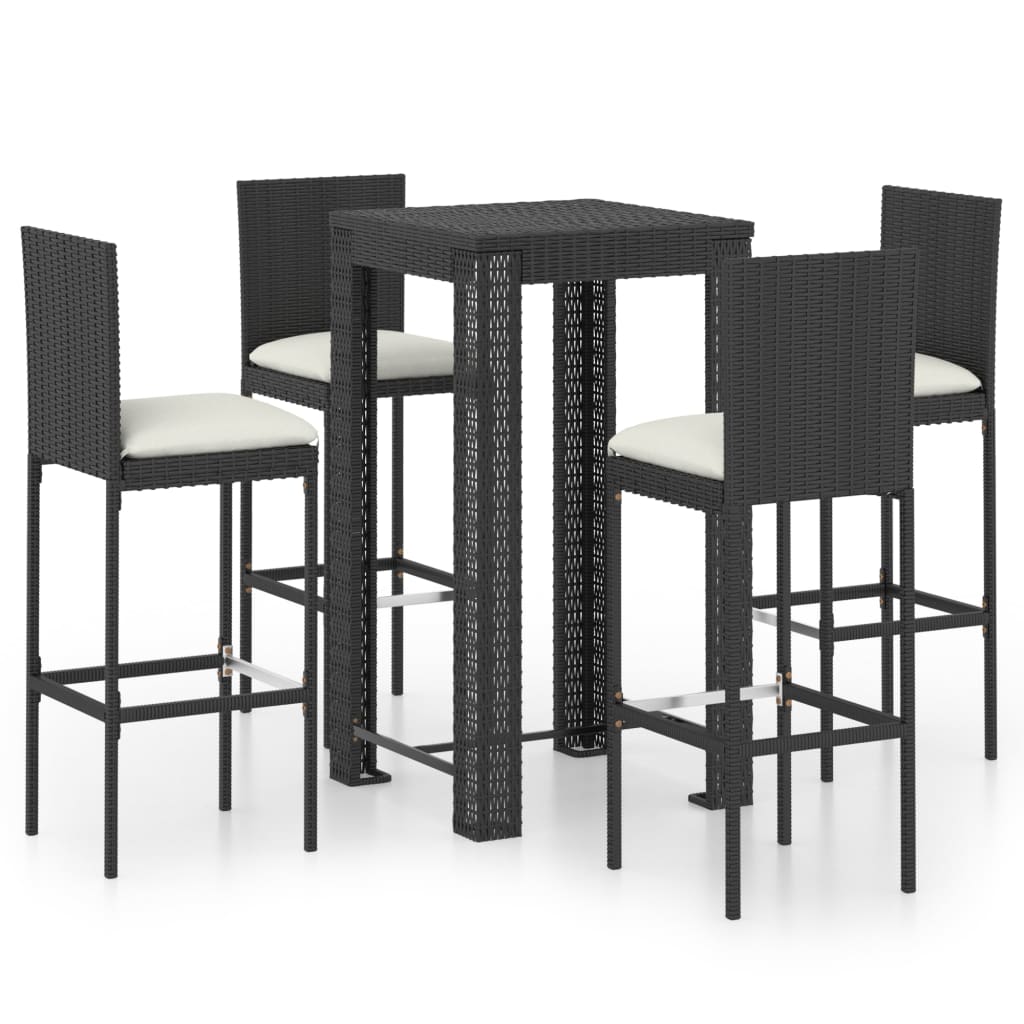 vidaXL 5-tlg. Gartenbar-Set mit Kissen Poly Rattan Schwarz