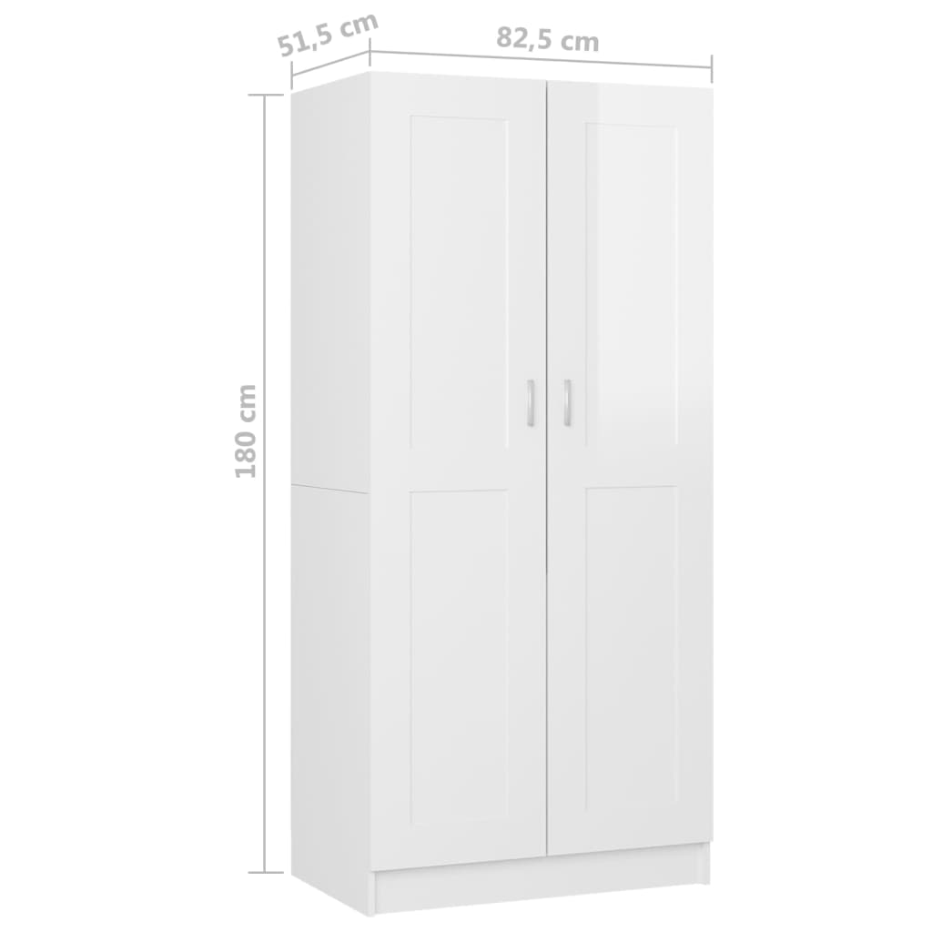 vidaXL Kleiderschrank Hochglanz-Weiß 82,5x51,5x180 cm Holzwerkstoff