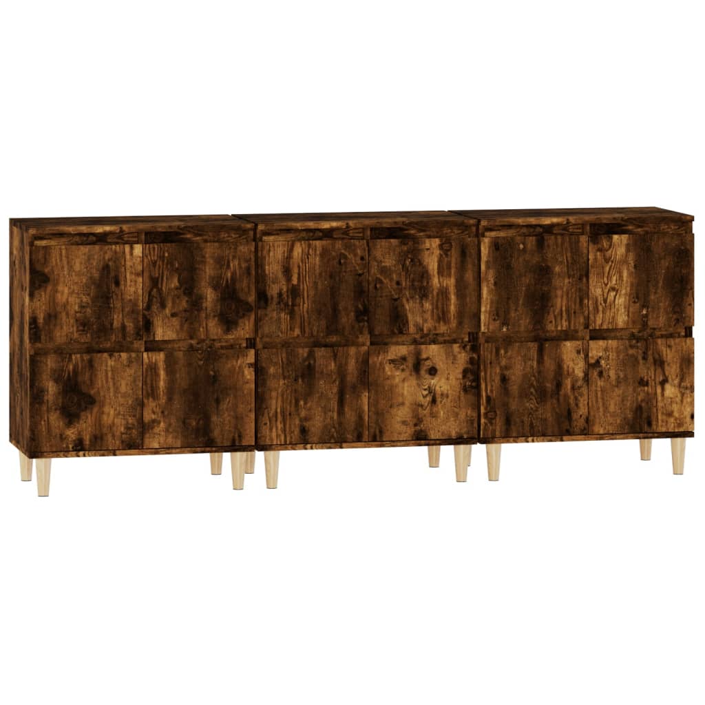 vidaXL Sideboards 3 Stk. Räuchereiche 60x35x70 cm Holzwerkstoff