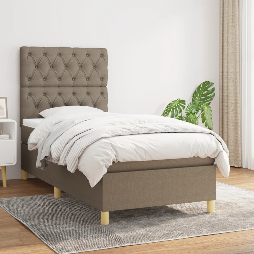 vidaXL Boxspringbett mit Matratze Taupe 80x200 cm Stoff