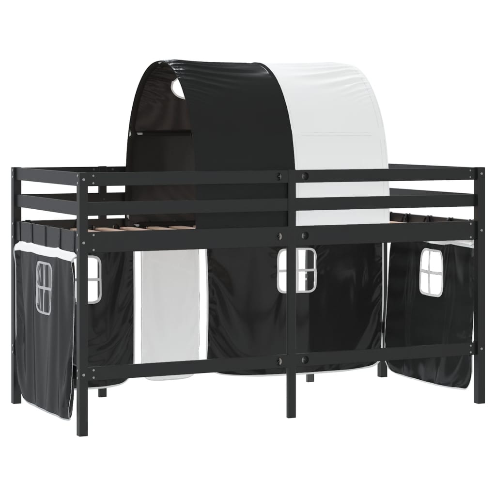 vidaXL Kinderhochbett mit Tunnel Weiß & Schwarz 90x190 cm Kiefernholz